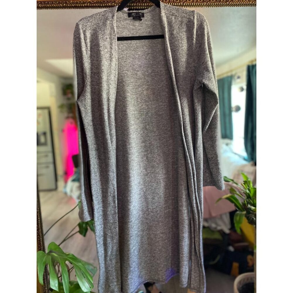 Women's Love Ryan Soft, Lightweight, Gray Long Open Front Cardigan